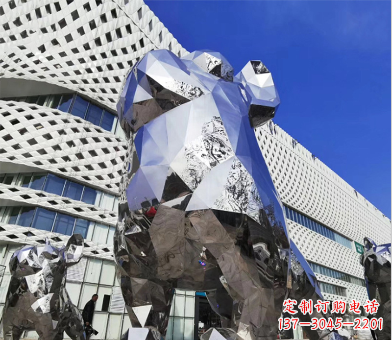 广州狗雕塑-广场大型不锈钢几何狗雕塑