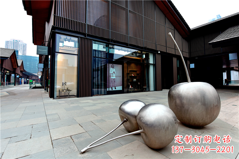 广州樱桃雕塑-城市街道创意不锈钢樱桃雕塑