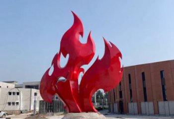 广州大学操场抽象不锈钢火苗雕塑