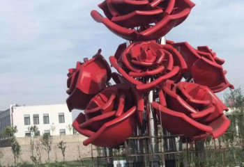 广州玫瑰花雕塑-广场创意不锈钢红色玫瑰花雕塑