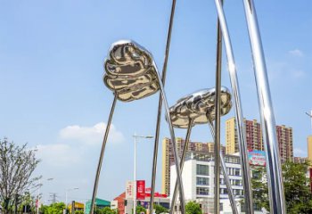 广州荷叶雕塑-广场不锈钢抽象艺术荷叶雕塑