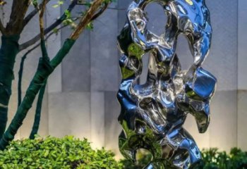 广州太湖石雕塑-园林景观不锈钢镜面抽象太湖石雕塑